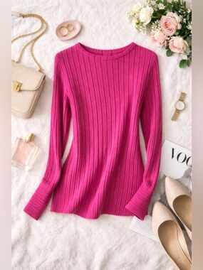 Pink Ribbed Long Sleeve Sweater